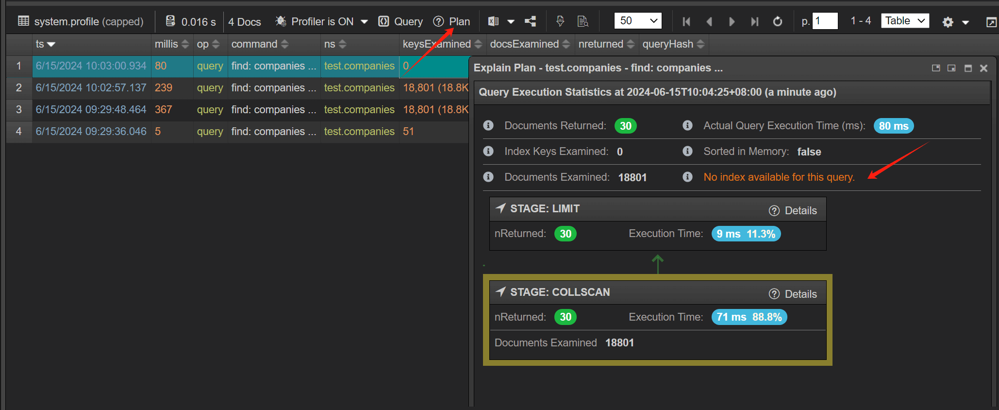 Profiler explain plan