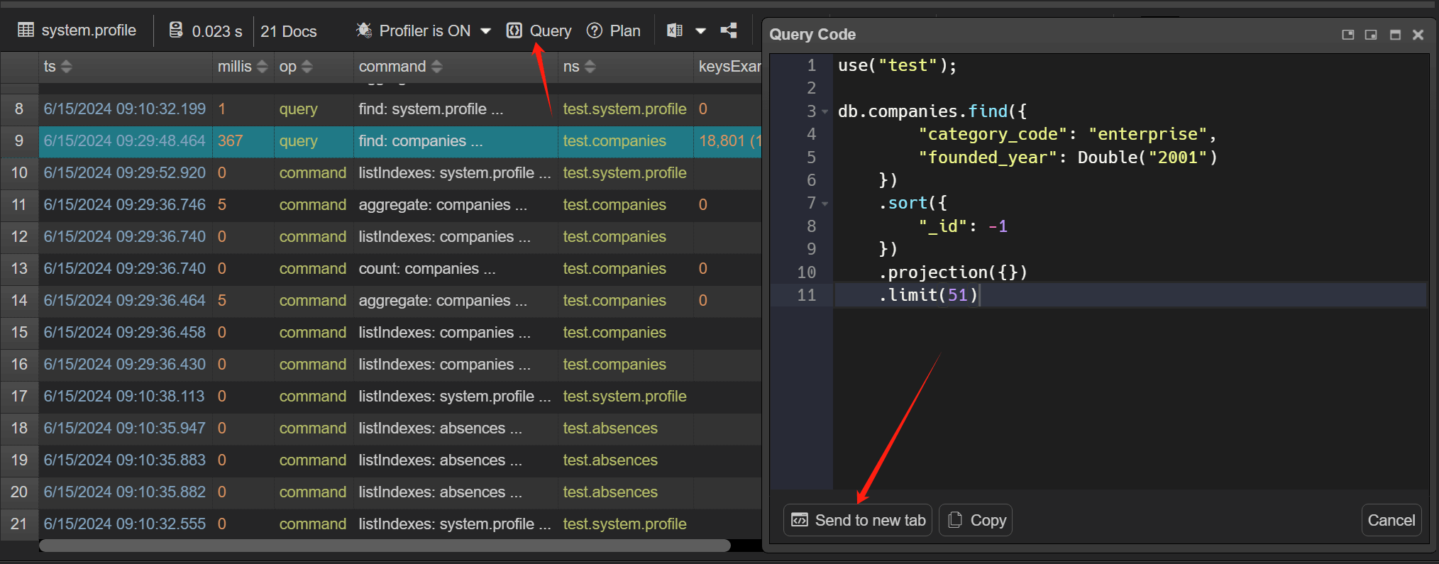 Profiler Query Code
