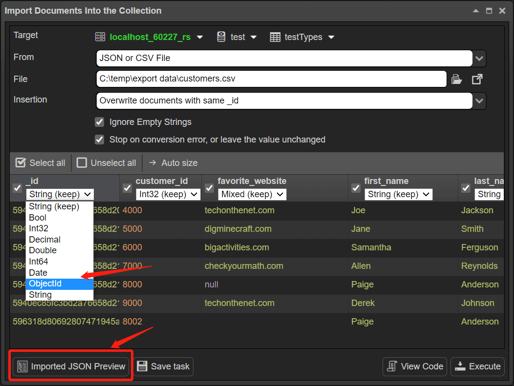 CSV import